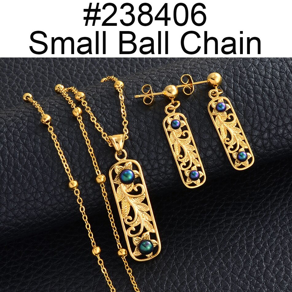 Anniyo Hawaiian Blossom Sieraden Sets Zwarte Parel Ketting Oorbellen Marshallese Guam Micronesië Chuuk Pohnpei Bloem Sets #238406: Small Ball Chain / 60cm or 23.6 Inches