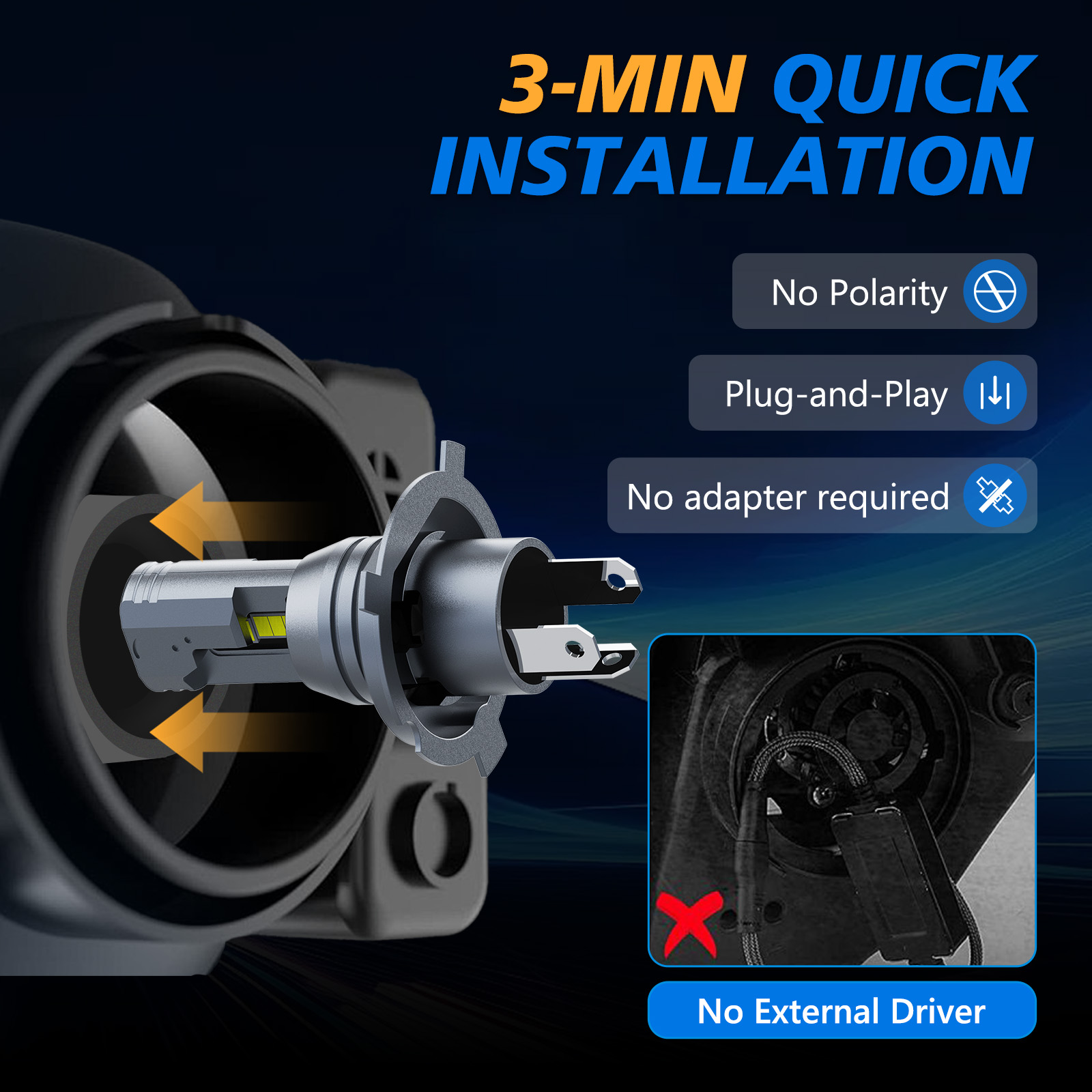 2 Stück H4-LED-Scheinwerfer der HLC7F-Serie, 600 % heller, kabellos, Fern- und Abblendlicht, 24000 lm, Scheinwerferlampen, Kfz-Plug-Play-Beleuchtung