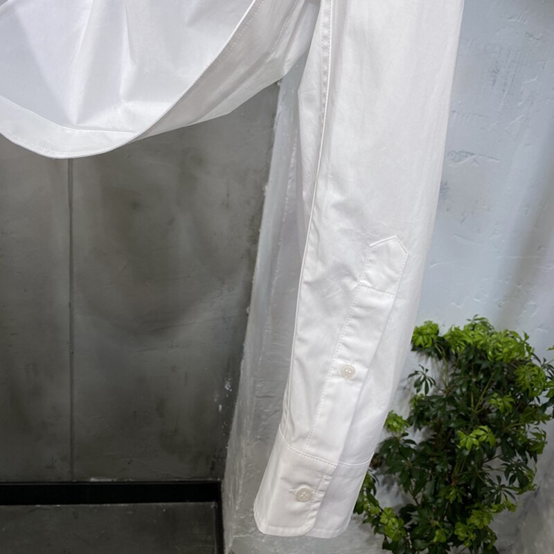 Camiseta blanca informal Irregular TWOTWINSTYLE para mujer, Blusa de manga larga con cuello de solapa, ropa de de verano para mujer, novedad