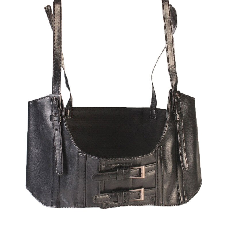 Dames korset vest steampunk harnas stretch vest brede cincher met gesp brede riem kleding accessoires: Zwart