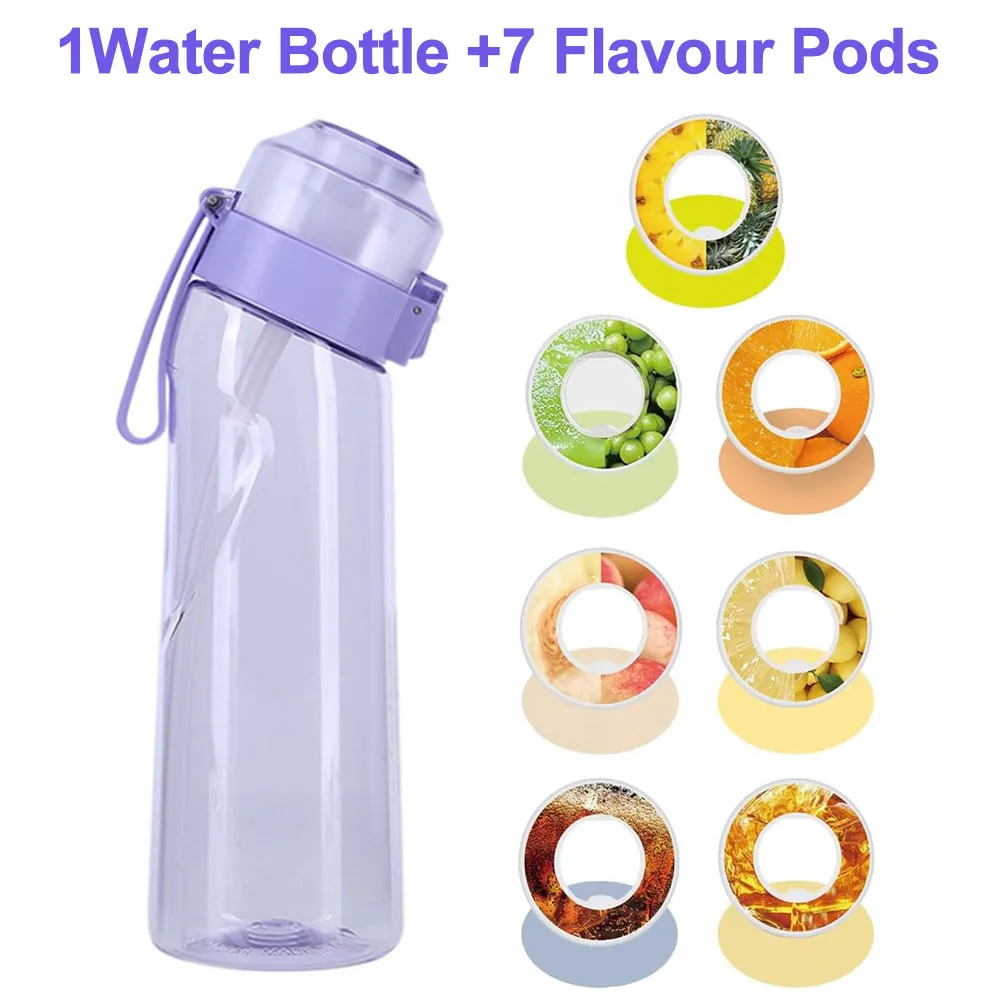 Aromatisierte Wasser flasche 650ml Sport alr hoch Trink flasche 7 Frucht duft kapseln Wasser becher für draussen-Camping Fitness: Dunkelgrau