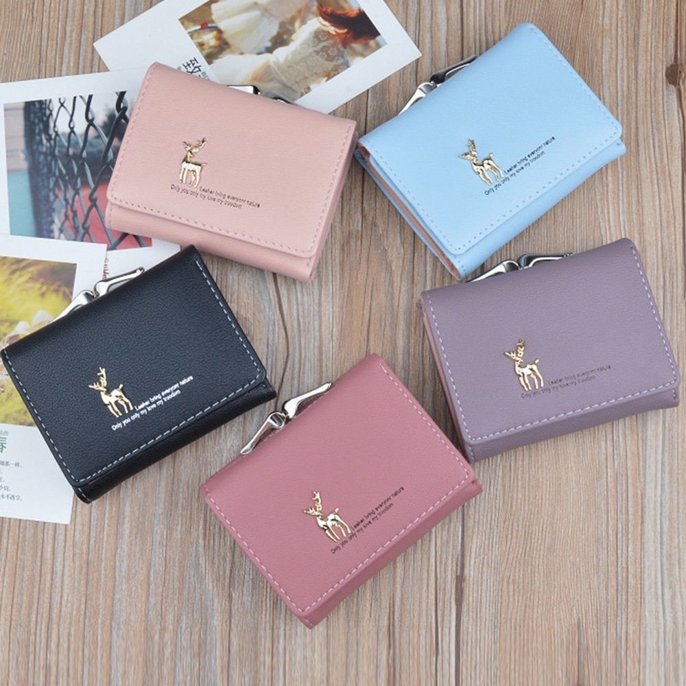 Cute Wallets Leather Women Wallets Short Wallet Student Coin Purse Card Holder Ladies Clutch Bag Small Deer Female Purse