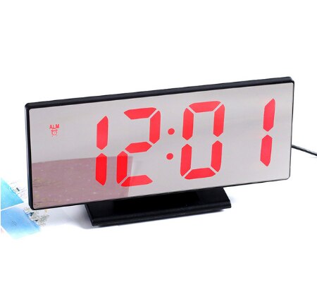 Led Digitale Wekker Spiegel Elektronische Klokken Lcd-scherm Digitale Tafel Klok Met Temperatuur Kalender Wakker Wekker: Red Black