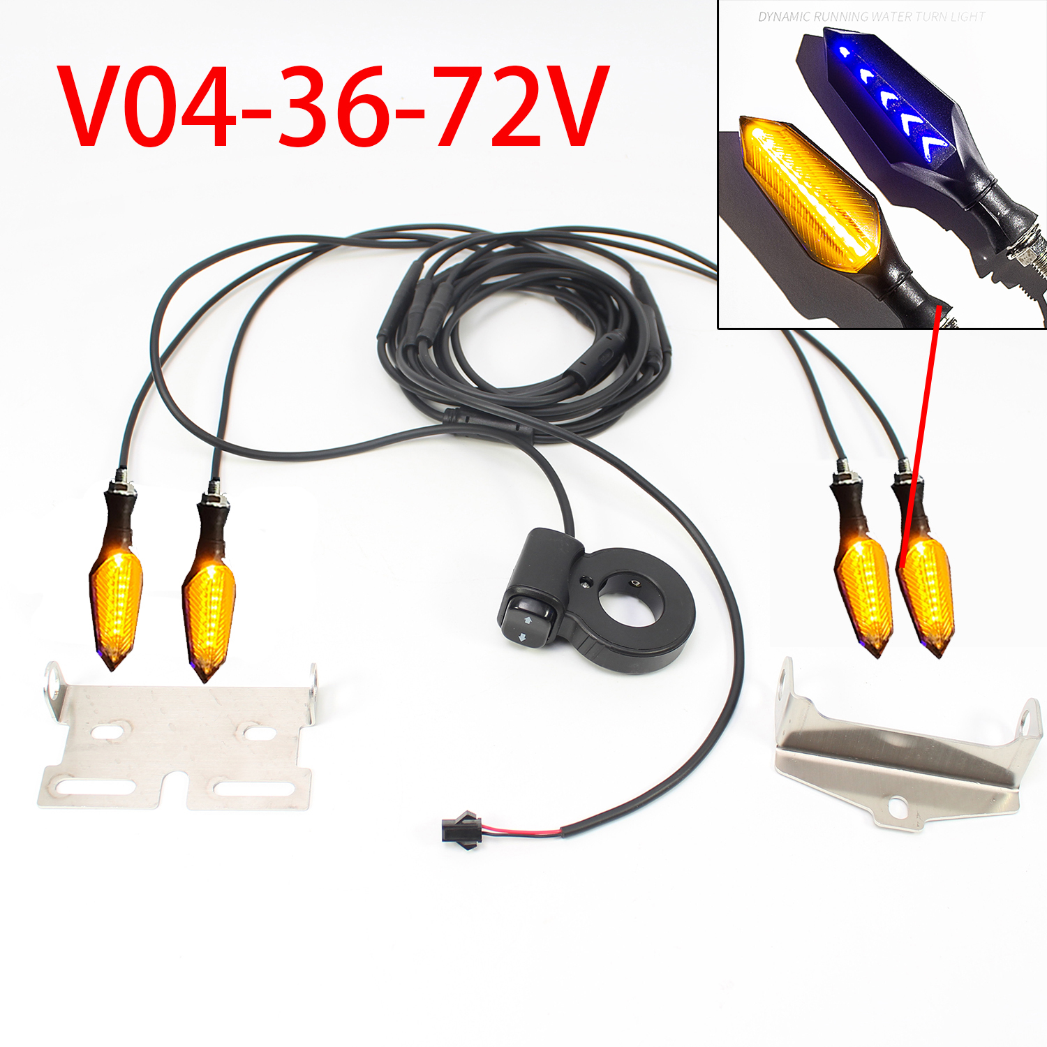 EBKE Elektrische Fiets Ebike Richtingaanwijzer V04 12V of 36V 48V 52V 72V waterdichte Kabel LED Knippert: YELLOW
