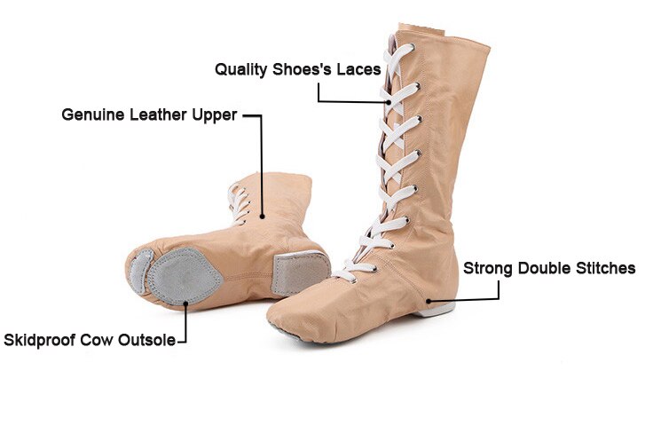 cuir véritable sport danse bottes bottes hautes pour femmes Jazz danse chaussures scène Performance chaussures grande taille 31-45