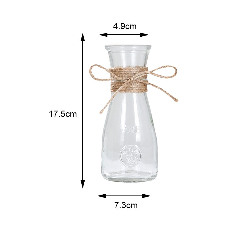 Jarrones de cristal nórdico para Decoración de mesa, florero transparente con cuerda de flores, botella artesanal, muebles para el hogar: E