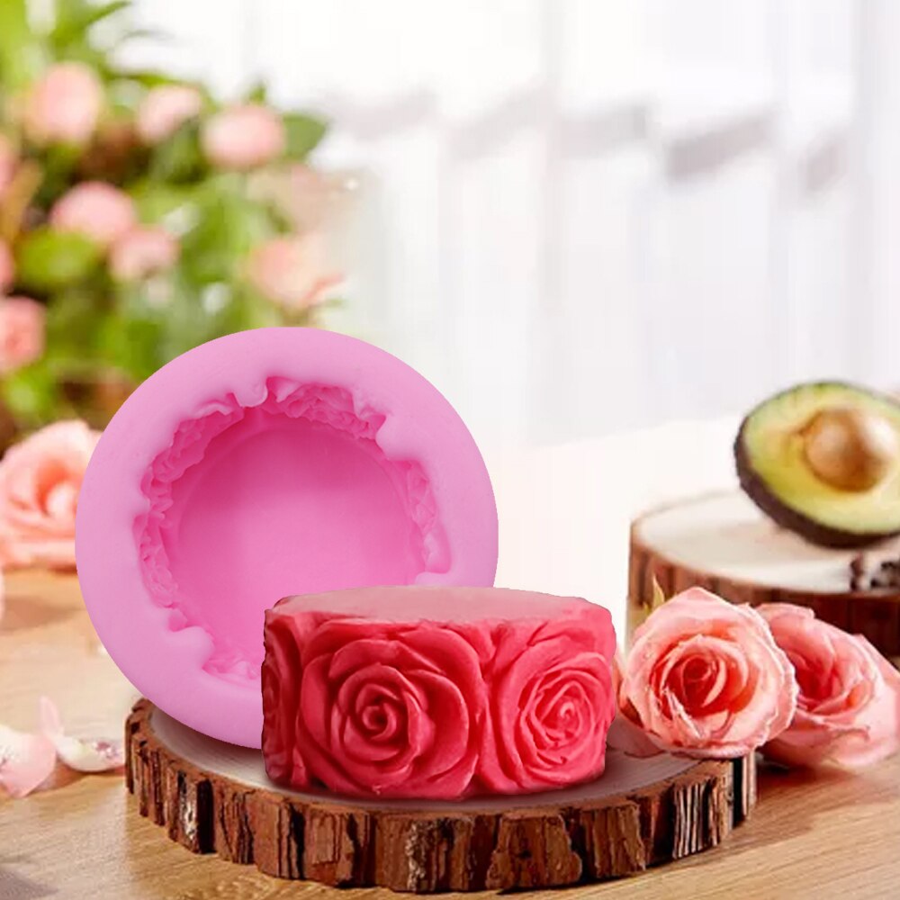 1Pcs 3D Ronde Rose Bloemen Zeep Siliconen Mal Hars Klei Kaars Mallen Fondant Taart Decoreren Gereedschappen Chocolade Mallen