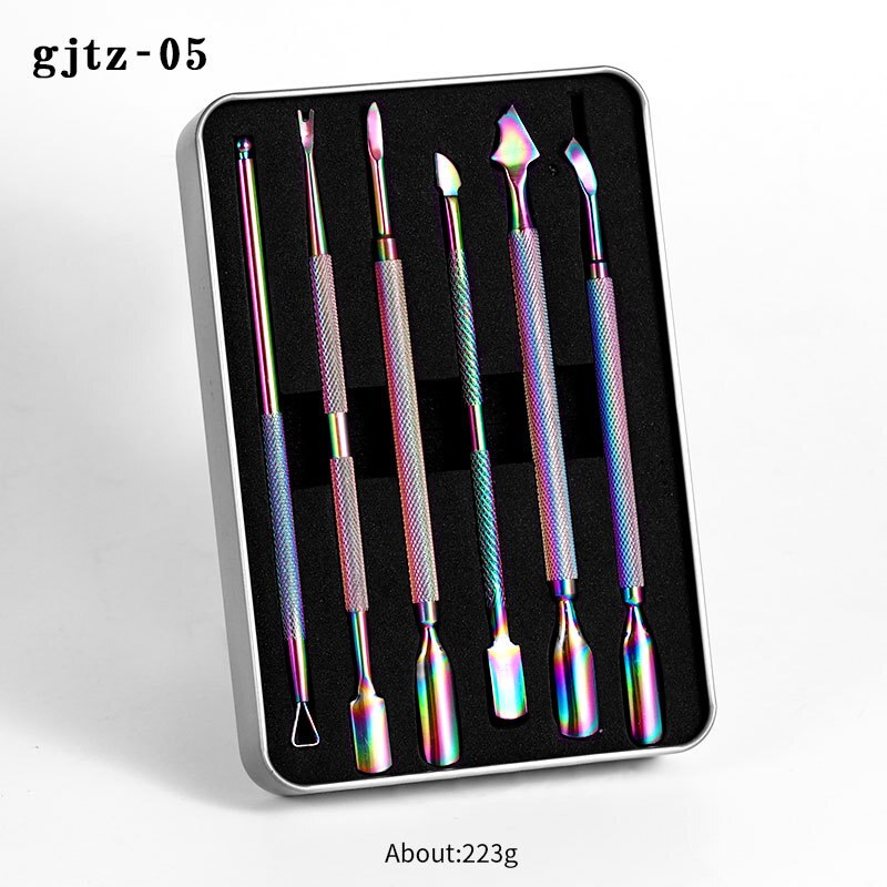 Sæt neglekunst eksfolierende værktøjer saks tang peeling push død hud neglebånd pushere gel polish fjern manicure kit skønhedspleje: 05