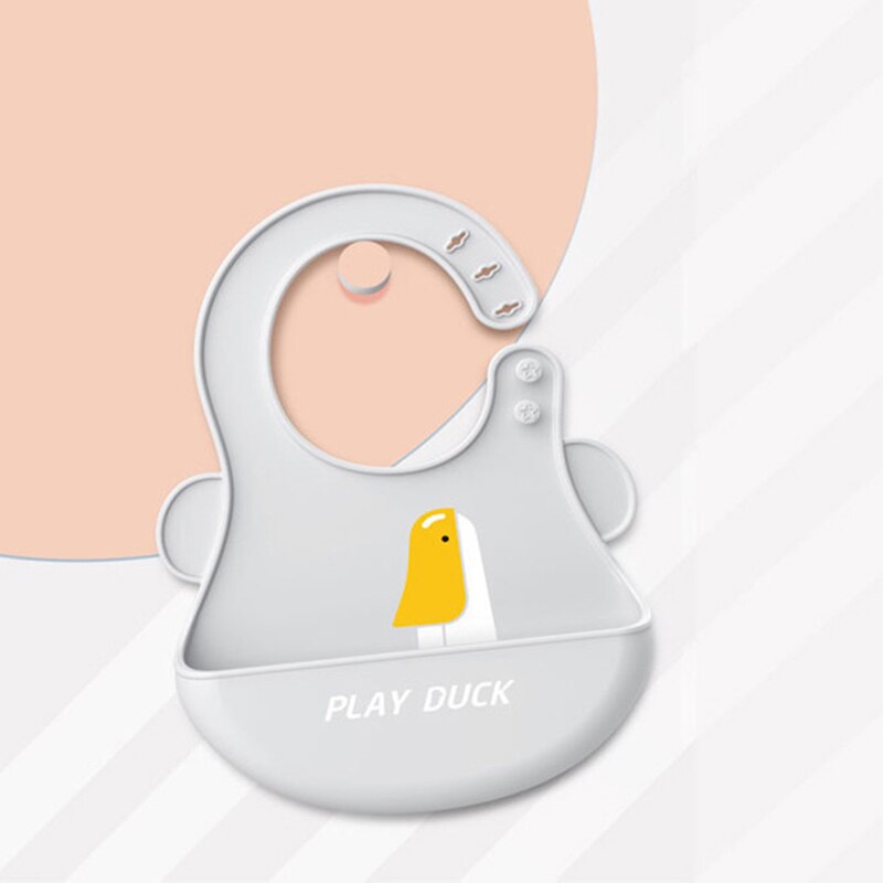 Baberos de bebé de dibujos animados lindos impermeable bebé alimentación cosas letra impresa ajustable niños niña niño Baberos suave de silicona niños delantal: Grey