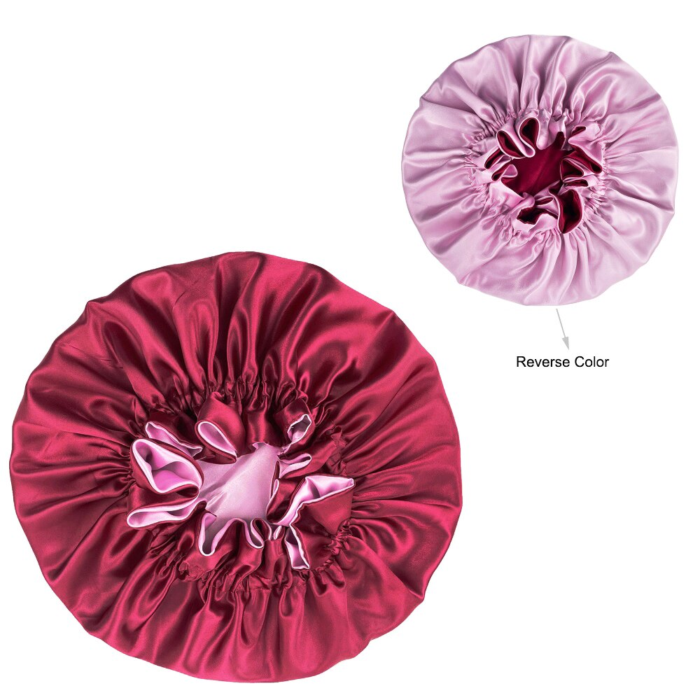 Effen Kleur Omkeerbaar Zijdeachtig Satijn Motorkap Dubbele Laag Slaap Night Cap Head Cover Motorkap Hoed Voor Voor Krullend Veerkrachtig Hair zwart: style443-red