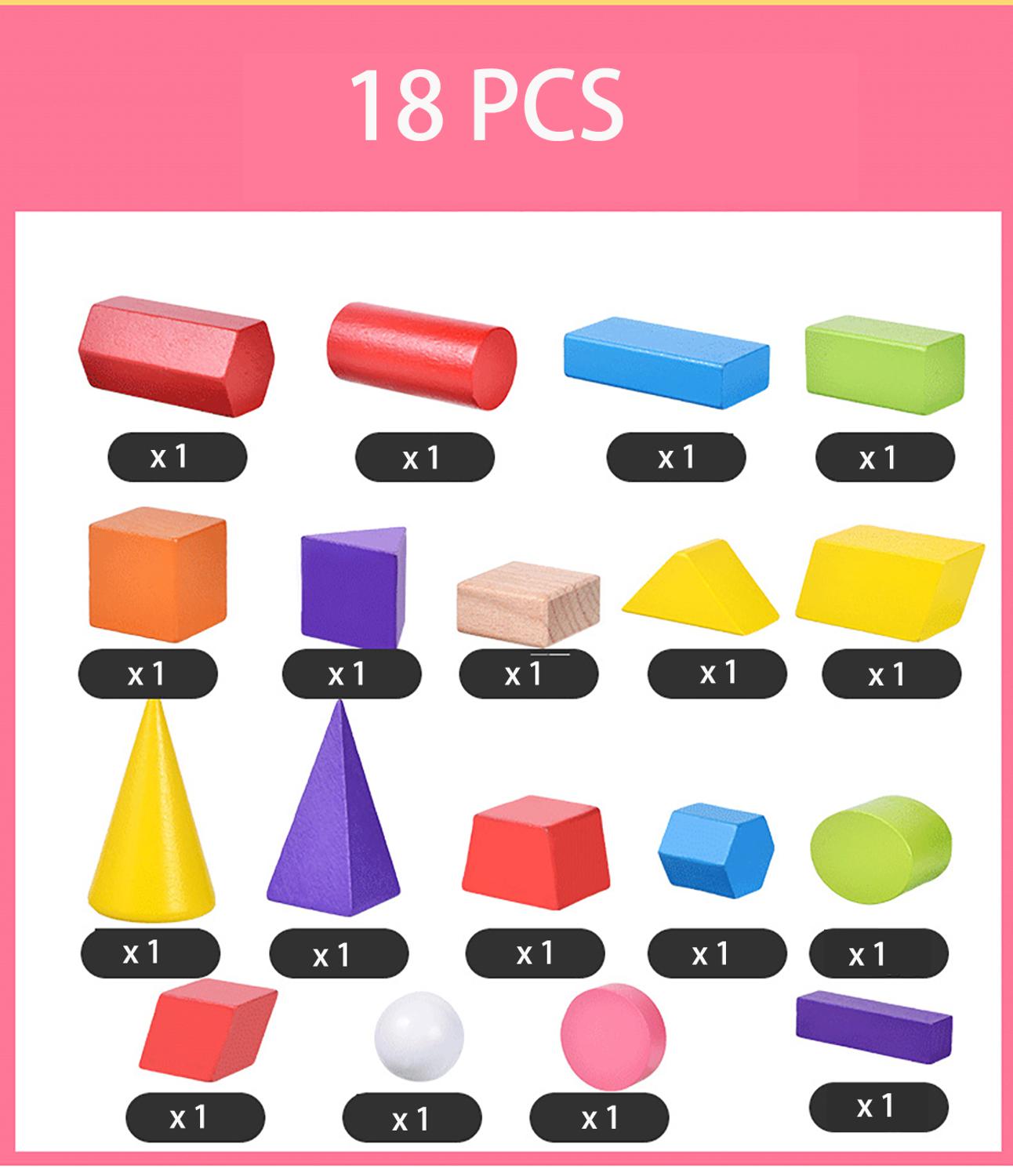 Børns s 48-- delt geometriske farverige træblokke samlet bygning børns læringsundervisningstøj: 18 stk