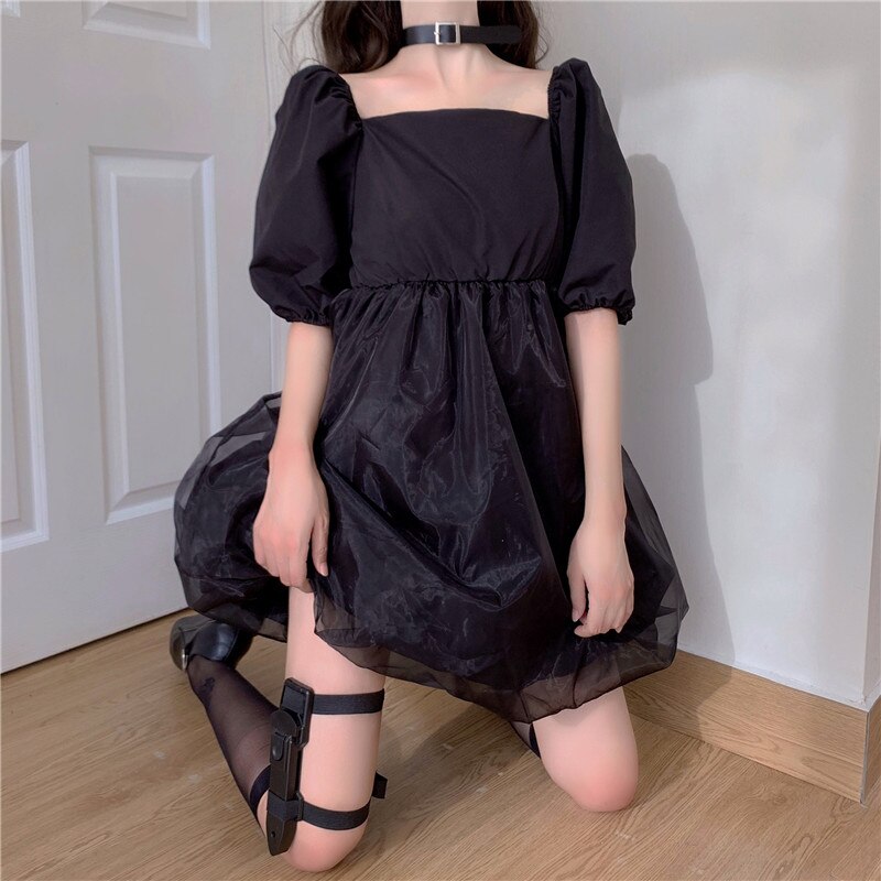 Lolita super fairy sweet sen är tunn fransk tutu klänning puff ärm fyrkant krage vit fairy klänning sommar