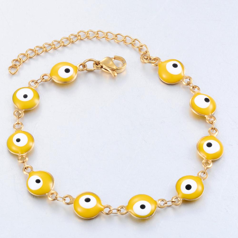 Stainless Steel Bracelet 7 Colors Evil Eye Enamel Bead Bracelet Jewelry Men And Women 6mm Width 18cm+3cm Length