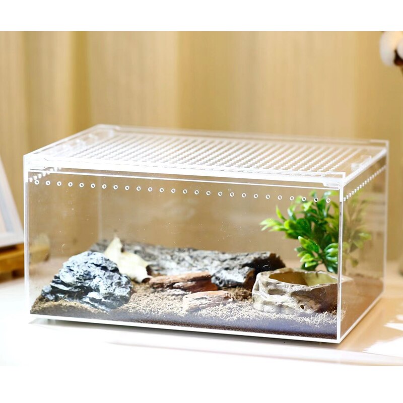 Reptile Breeding Box Large Acrylic Transparent Sliding Cover Reptile Tank Insect Spider Tortoise Lizard Feeding Box Terrarium