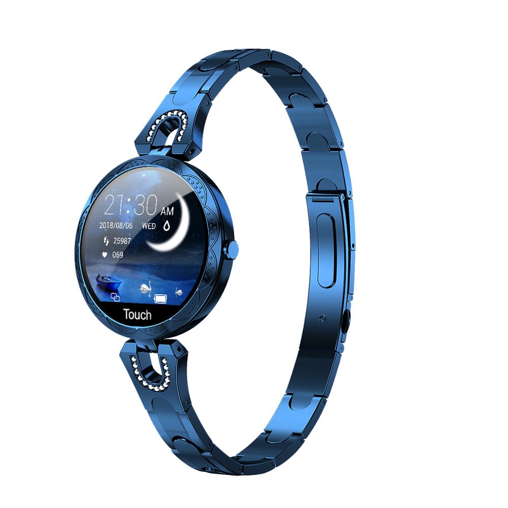 Damen-smartwatch  ak15, luxuriöses smart-armband mit herzfrequenzmessung, wasserdichtem fitness-tracker für android- und ios-smartphones (  h8 kw10 w8er-pack): Blauer stahl