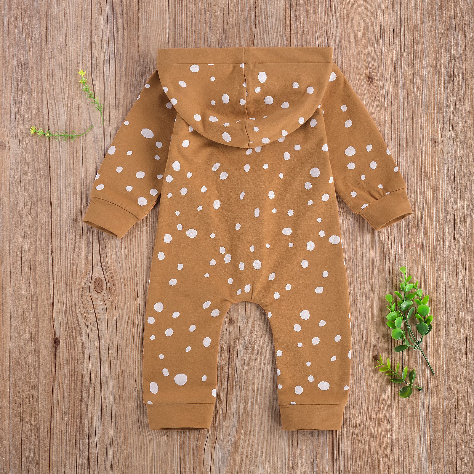 2020 nova queda outono 0-24m da criança do bebê menina menino pontos imprimir único breasted com capuz macacão manga longa botão para baixo macacão