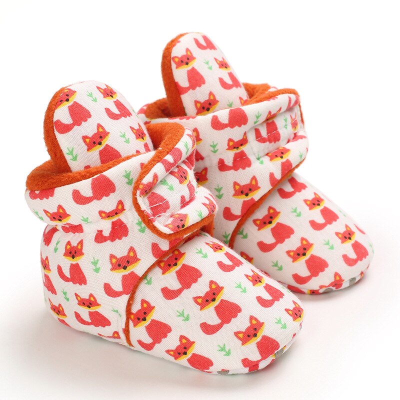 Zapatos para bebé recién nacido, niño y niña, botines para primeros pasos, algodón, cómodos, suaves, antideslizantes, cálidos, para cuna infantil: ORANGE / 7-12 meses