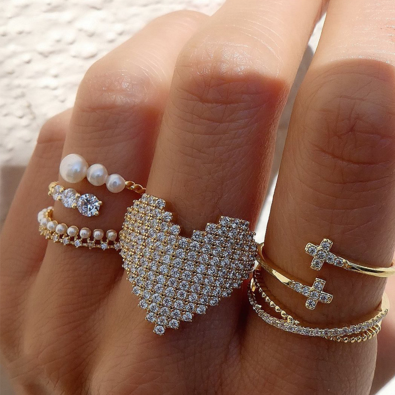Boheme hjerte guld clor ringe til kvinder boho kærlighed hjerte mikro cubic zirconia ring kvindelige finger statement smykker