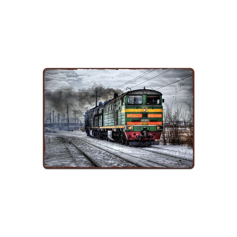 Vintage metalen bord met trein, treinplaatje, metalen vintage pub, grappig blikken bord, wanddecoratie voor bar, pub, club, borden: 5