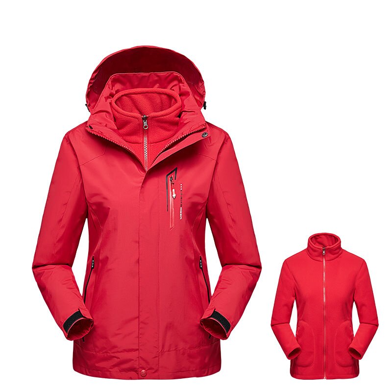 Lxiao Twee Stuk Softshell Jas Vrouwen Winterjas Vrouwen Outdoor Waterdichte Jas Dikke Fleece Jassen Wandelen Vrouwelijke Jassen: Rood / 4XL