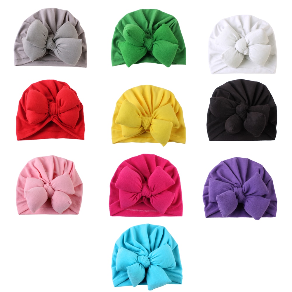Babytillbehör söta nyfödda flickor barn turban mjuk siden rosett mössa linda huvudbonad pannband