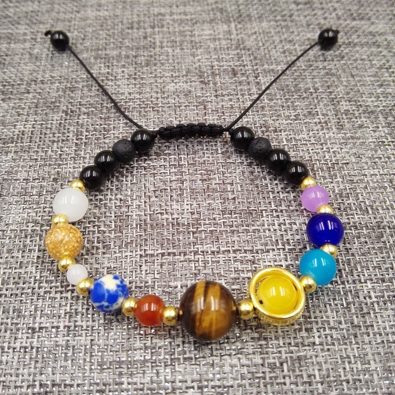 Mode Zonnestelsel Universe Galaxy Acht Planeten Armband Natuursteen Kralen Verstelbare Armband