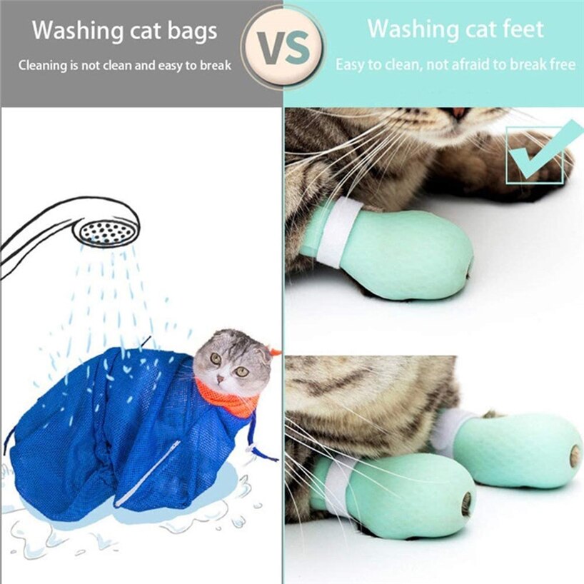 Juego de 4 unidades de zapatos antiarañazos para el baño, suministros de aseo para gatos, Protector de patas de Gato ajustable, funda tipo zarpa de silicona suave