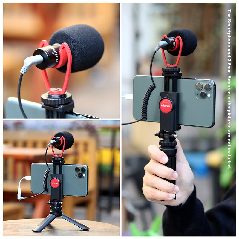 Ulanzi vlog oppsett kondensator videomikrofon sairen vlogging mic med ulanzi stativfeste ulanzi  vl49 lys til iphone huawei