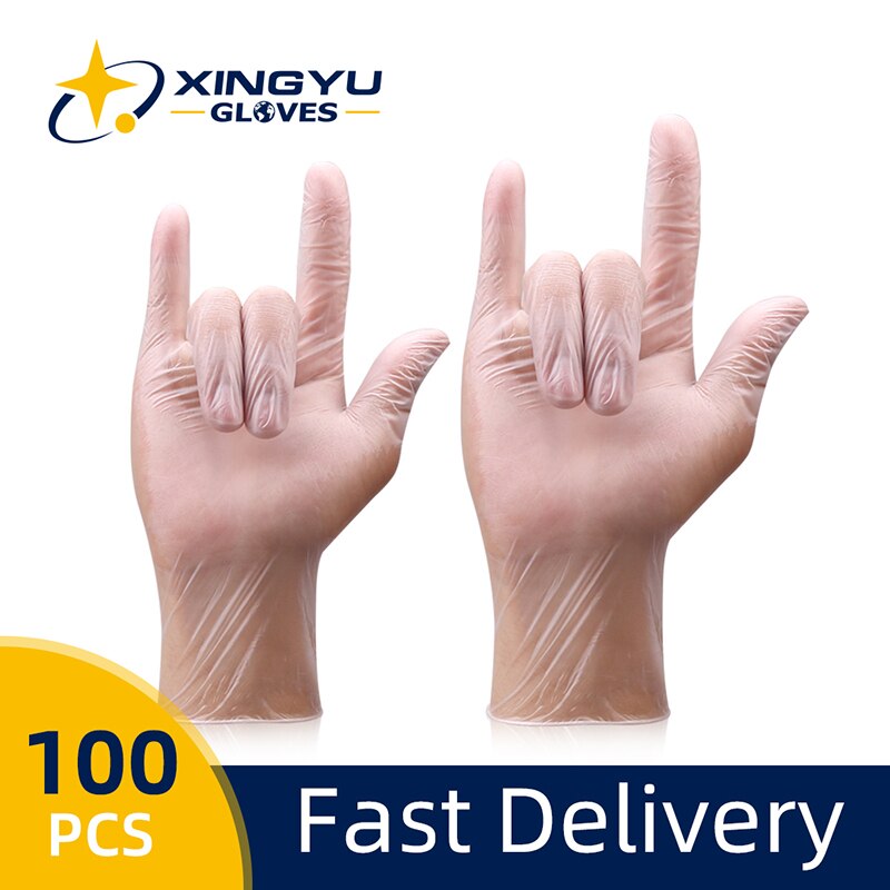Di Vendita calda Usa E Getta Guanti in Vinile Xingyu 100 Pz/lotto Impermeabile Allergia Libera di Lavoro Usa E Getta Guanti Di Sicurezza in PVC Guanti di Grado Alimentare