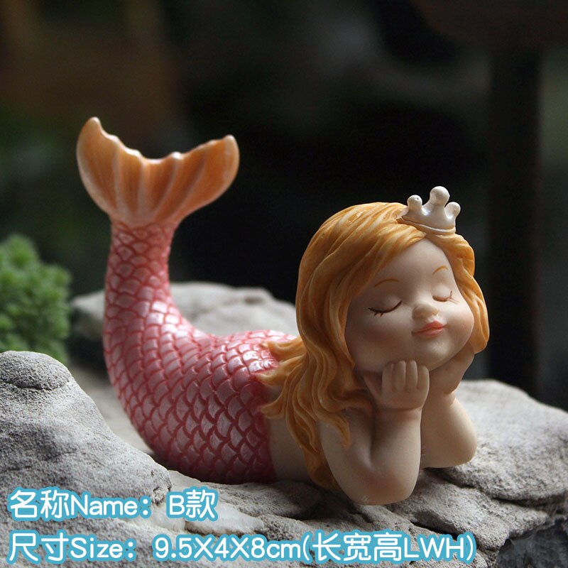 VILEAD Cute Sleeping Mermaid Figurines for Aquarium Miniature Fairy Garden Cake Decorations Resin Room Decor Accessories Shells: B