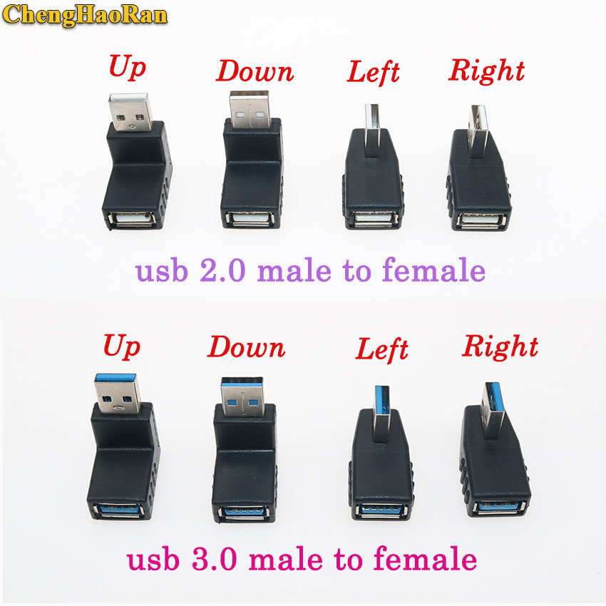 ChengHaoRan 1 pcs 90 graden Hoek L Buigen USB 2.0 Usb 3.0 Man-vrouw Adapter Uitbreiding Connector voor Computer notebook
