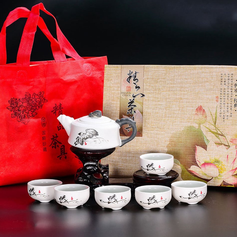 Set di tazze da tè al forno retrò 4 pezzi Set di tazze da tè in ceramica stile giapponese Kung Fu Bicchieri da caffè Tazza da caffè Confezione regalo Set regali di festa per Matrimonio da casa Tipo 1