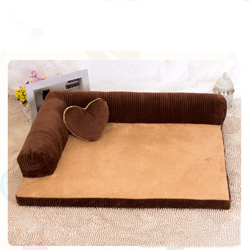 L Vorm Hond Bed Bank Met Hart Kussen Verwisselbare Cover Waterdichte Zachte Slapen Kussen Grote Kat Kussen Puppy Mat Huisdier levert: Coffee / L
