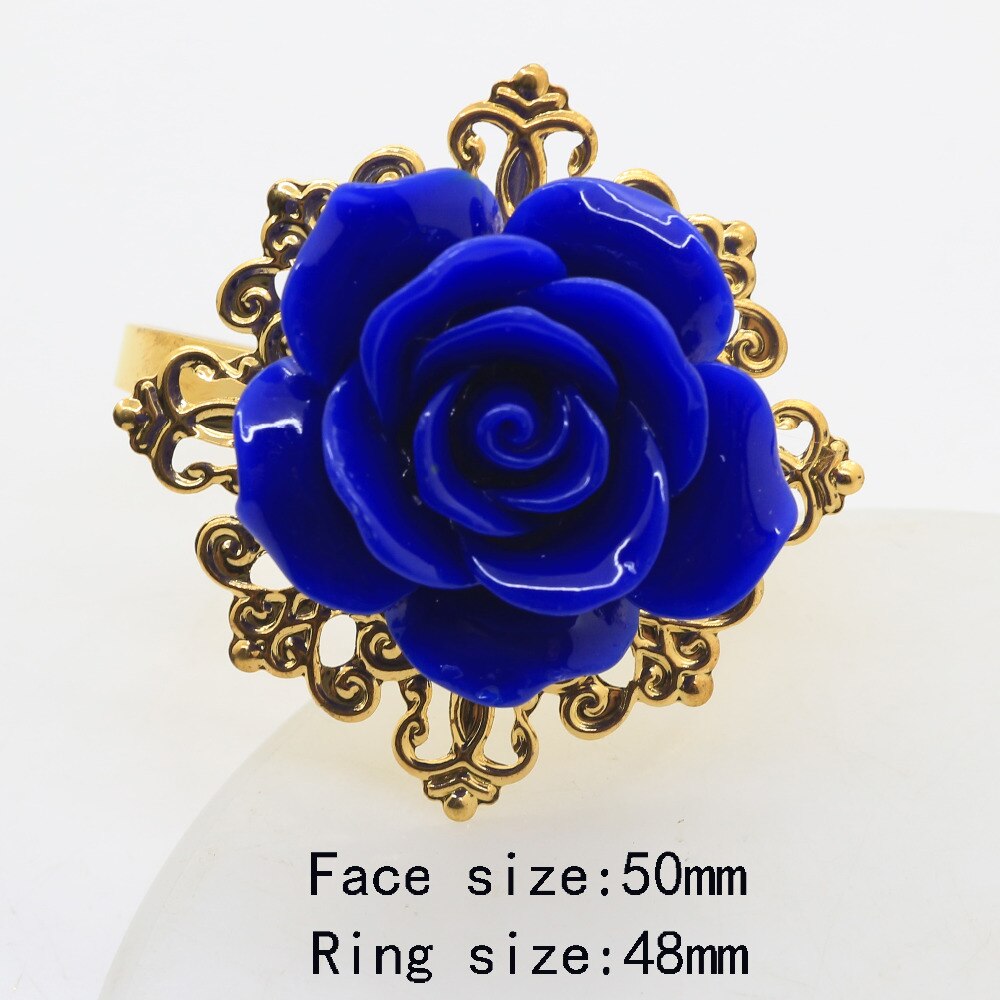 Blauwe Rozen Servet Ring Gouden Decoratieve Ijzer Servetringen Holder Wedding Servetten Doek Decoratieve Aftrek Tafel Banket