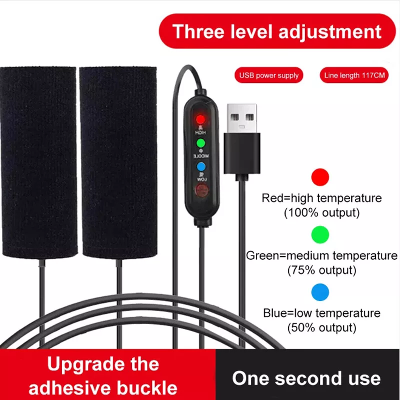 1 Pair 5V Motorcycle Heated Grips USB Electric Handlebar Winter Warmer Removable Warm Grip Adjustable 3 Speed Temperature