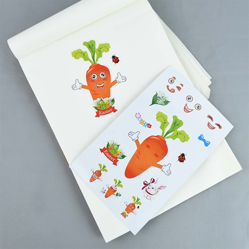 10pcs DIY Happy Easter Sticker Cartoon Bunny Carrot Eggs Face Sticker Happy Easter Party Supplies Classroom Children Activity 75