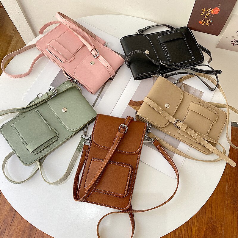 Tastbaar Telefoon Pocket Stand Vrouwen Schoudertassen Pu Lederen Dames Kleine Crossbody Tassen Vrouwelijke Clutch Transparante Vintage Portemonnee