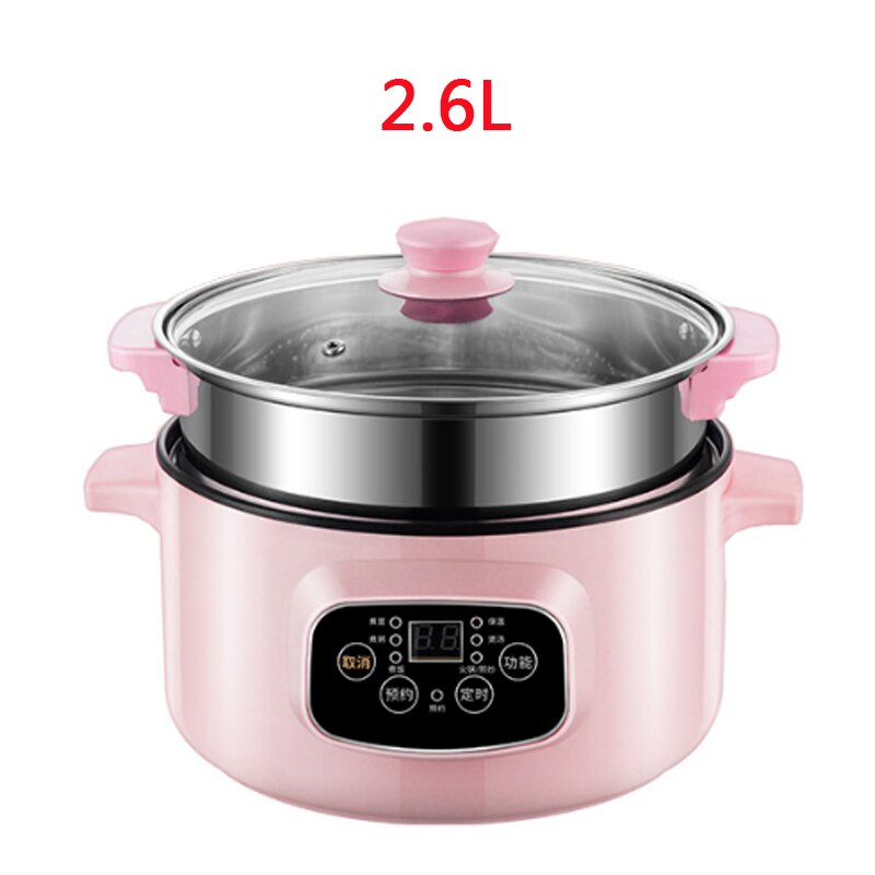 DMWD Mini Electric Multicooker Breakfast Maker Noodles Pasta Cooker Pot Porridge Soup Cooking Pot For 1-3 People 220V: Pink 2.6L