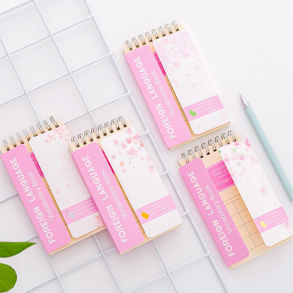 Cherry Blossoms English Word Coil Book Vocabulary Notebook Diary Notepad Hand Memo Book Stationery M17F