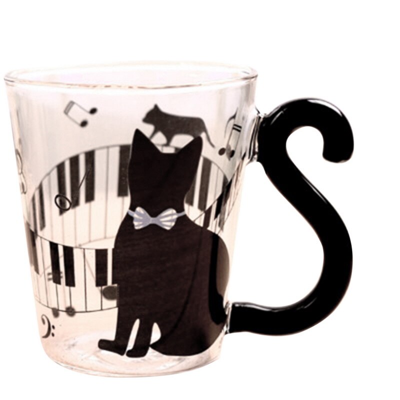 Urijk bærbar kop sød kat glas te tumbler mælk kaffekop hjemmekontor kop par glas krus kopper: 1