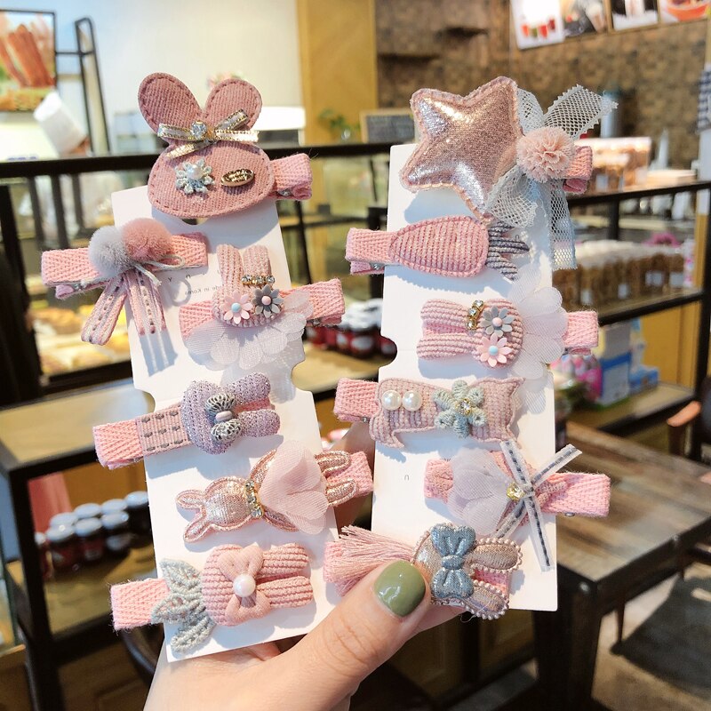 6 Stks/set Mooie Haaraccessoires Voor Kids Kinderen Roze Kant Bal Bloem Haarspelden Meisjes Prachtige Ster Dier Haar Clip Hoofddeksels