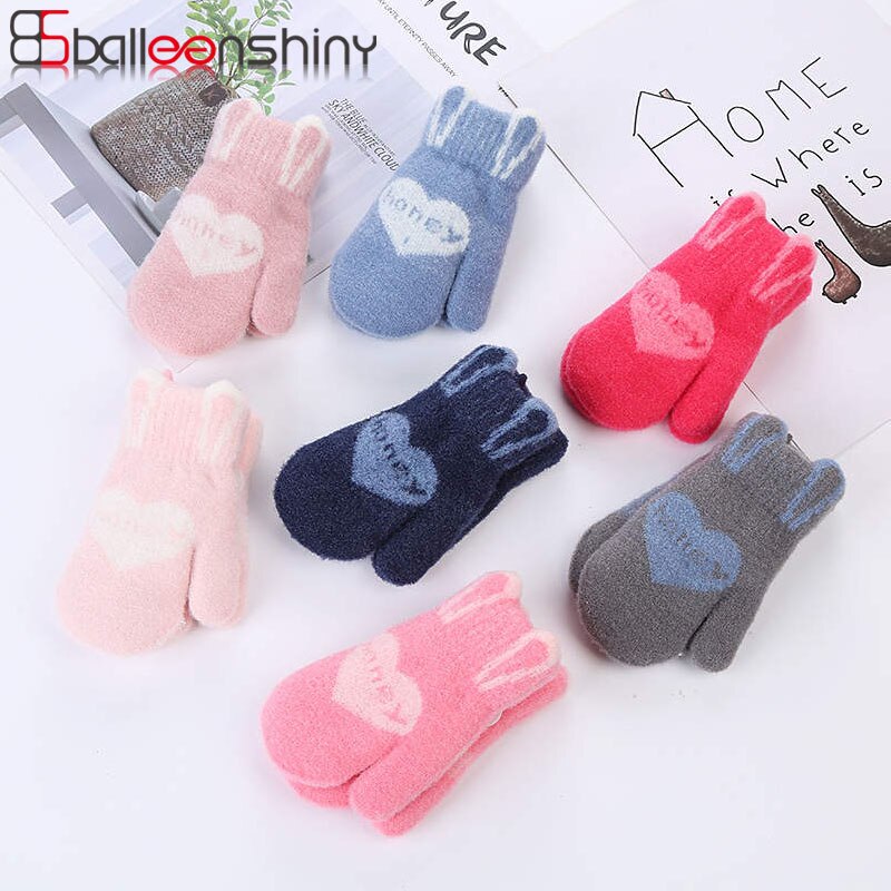 Balleenshiny Liebe Buchstaben Baby Kinder Handschuhe für 0-3Y Nette Baby Gestrickte Woolen Winter Warme Handschuhe für Junge Mädchen Kinder Fäustlinge