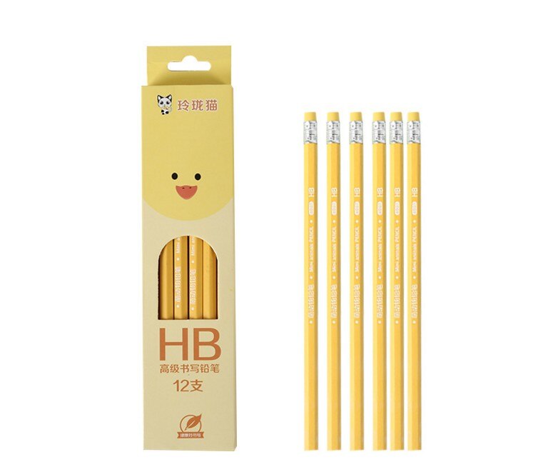 12pcs/pack Cartoon Animal Pig Animals HB Standard Pencil With Eraser Kids Office School Writing Pen Touch Stationery Supplies: 4