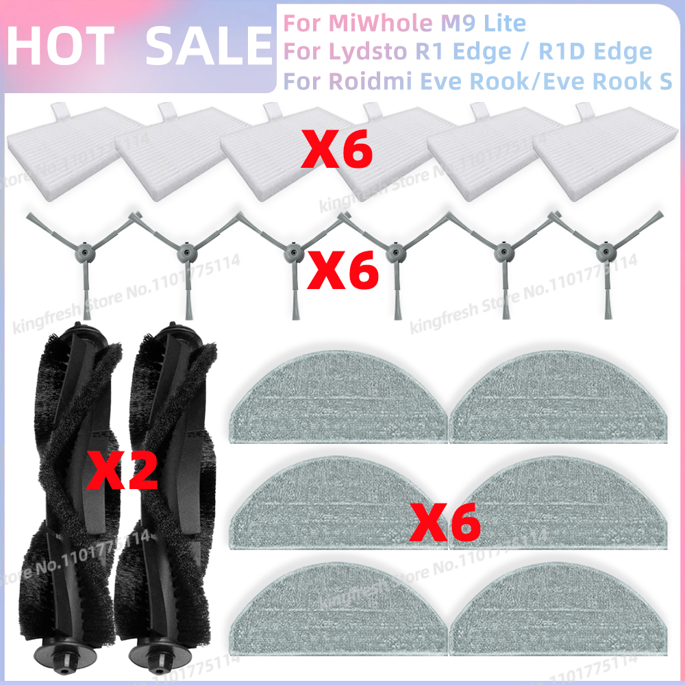 Compatible con Lydsto R1 Edge / R1D Edge, ILIFE V20, Laresar L10, MiWhole M9 Lite, Vyzzle D10, Roidmi Eve Rook / Eve Rook S Piezas Filtro HEPA Cepillo Lateral Trapo de Limpieza: Negro