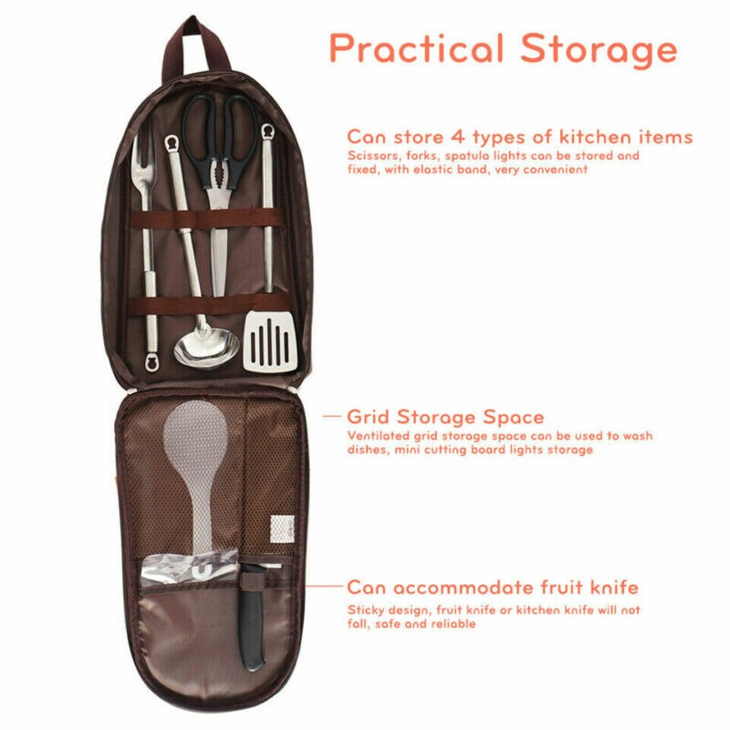 Camp Kitchen Utensil Organizer Travel Set Portable BBQ Camping Cookware Handbag