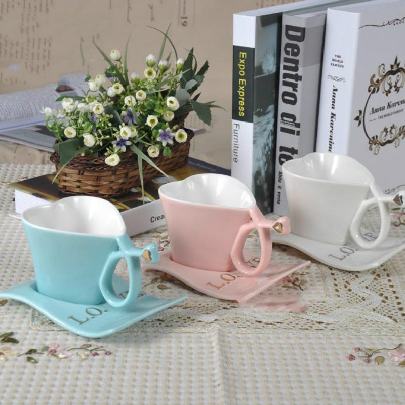 Älskar keramik kaffekopp och fat hjärta kopp kopp hjärtformad mugg afternoon tea cup julmuggar