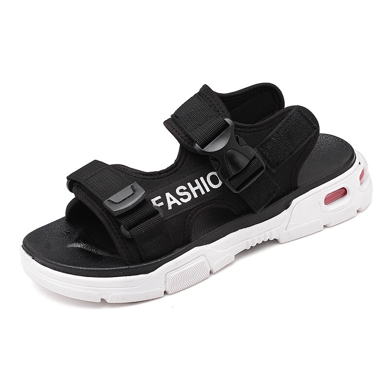 Men Sandals Summer Slipper Air Cusion Outdoor Sandal Men Sandal Casual Buckle Strap Comfortable Beach Shoe: Black-white / 8