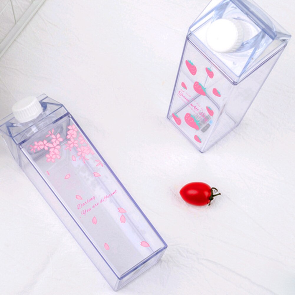 Plastic Clear Milk Carton Water Bottle Transparent Milk Box Juice Water Cup for Girls XHC88