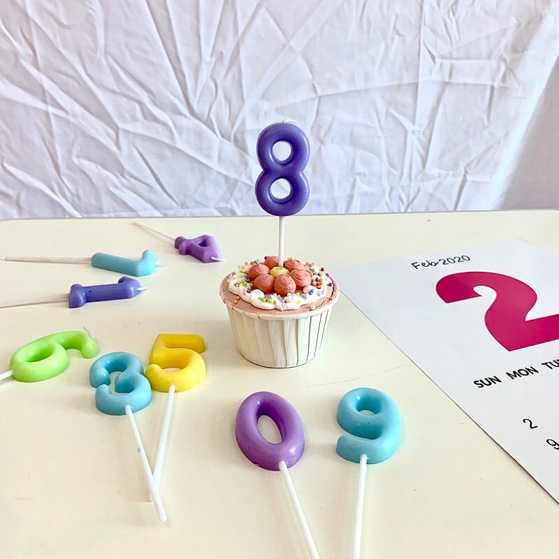 Bougies de gâteau en forme de Macaron avec chiffres, décoration de fête d&#39;anniversaire coréenne, couleur pour enfants, Dessert pour bébé, fournitures de pâtisserie pour le nouvel an