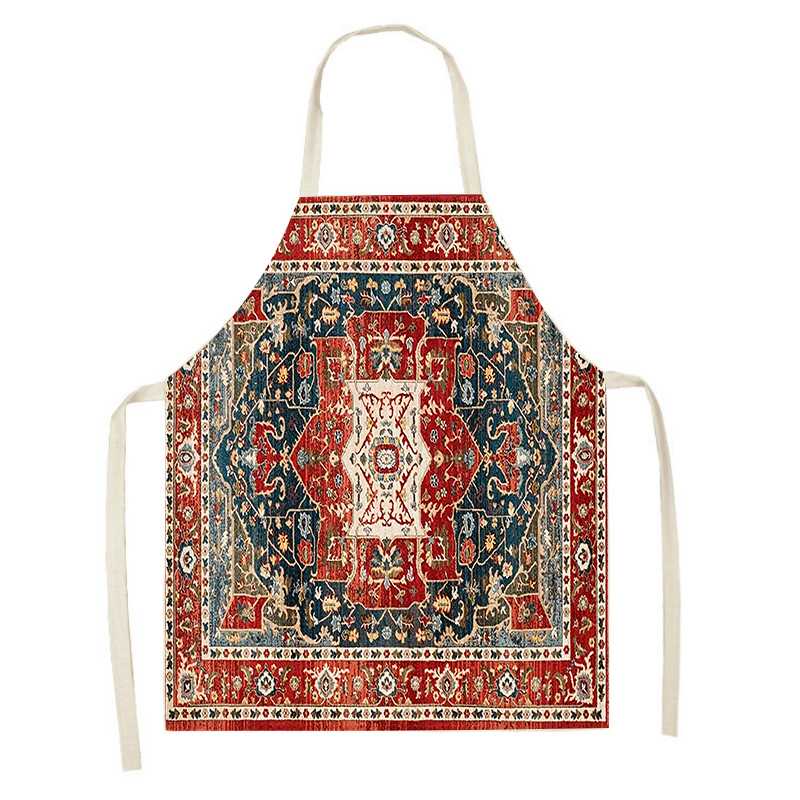 Geometric Apron for Kitchen Mandala Twisted Pattern Linen Soft Adults Children Bib Apron Cooking Tool Aprons Apron for Men: 03 / 68x55cm Adult Size
